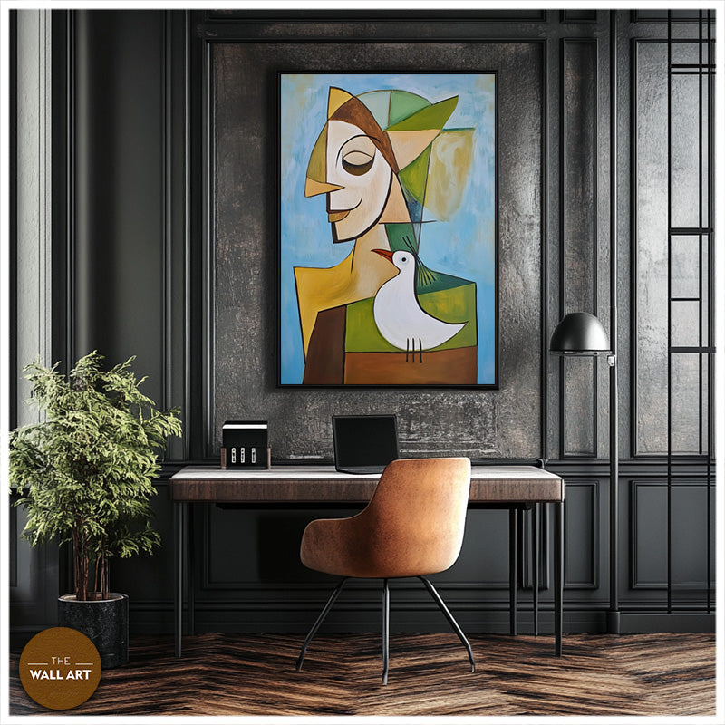 CUBISM OF LADY AND BIRD