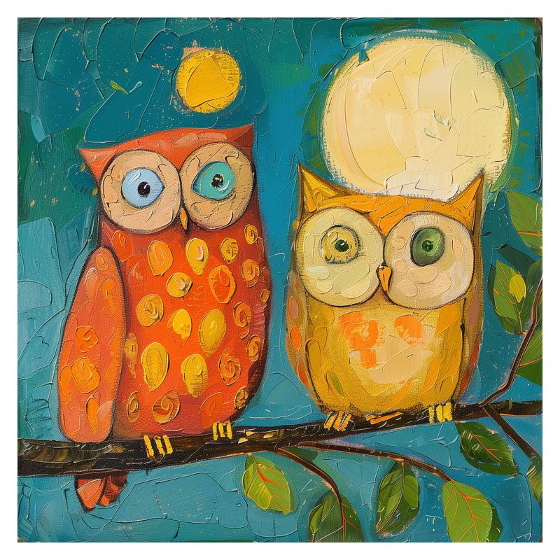 OWL COUPLE IN MOON NIGHT