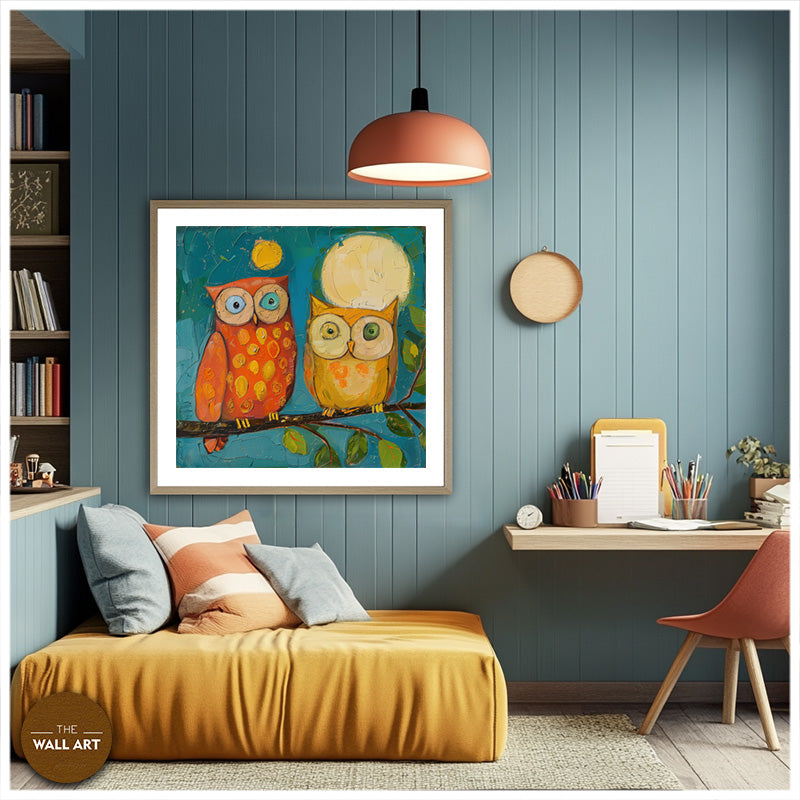 OWL COUPLE IN MOON NIGHT