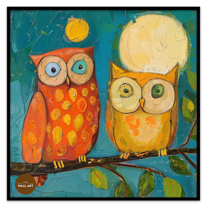 OWL COUPLE IN MOON NIGHT