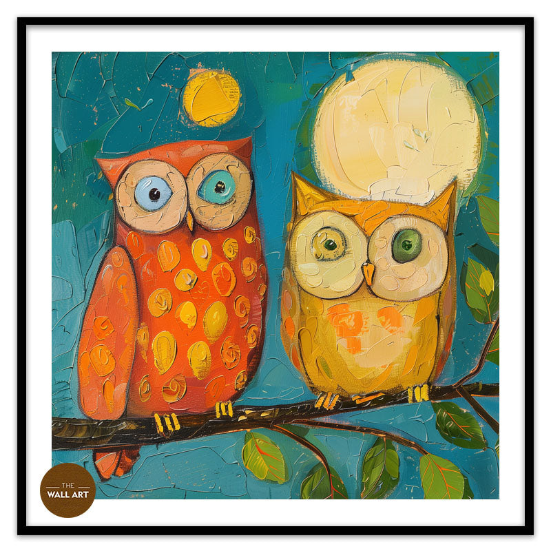 OWL COUPLE IN MOON NIGHT