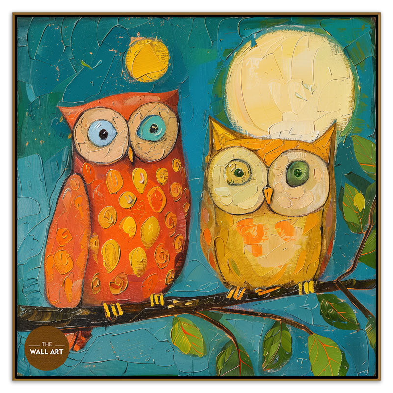 OWL COUPLE IN MOON NIGHT
