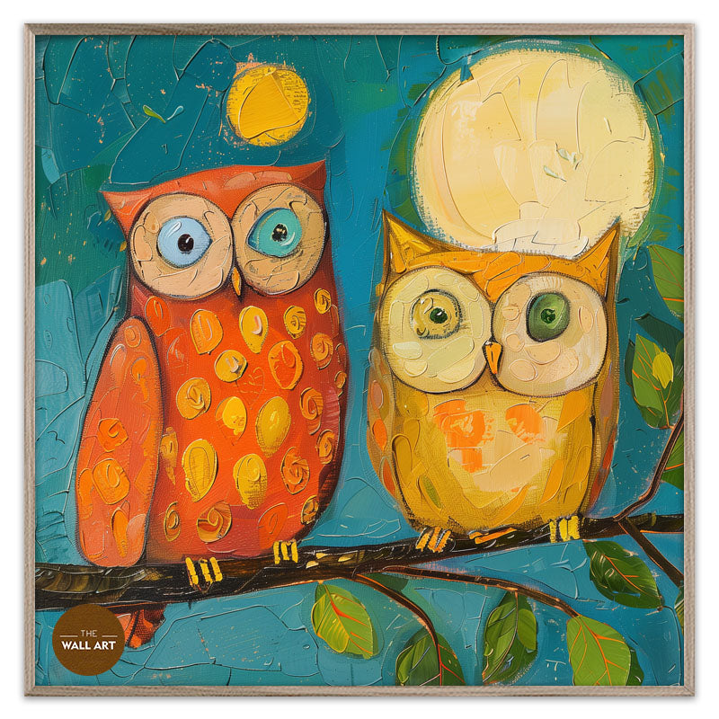 OWL COUPLE IN MOON NIGHT