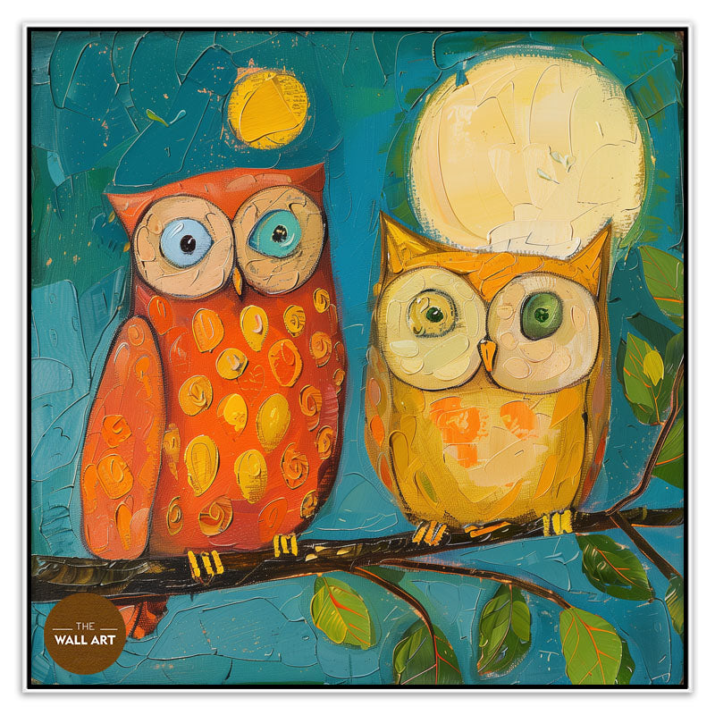 OWL COUPLE IN MOON NIGHT