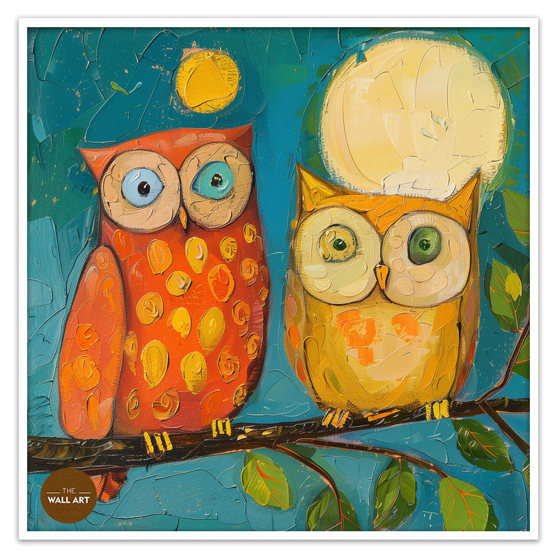 OWL COUPLE IN MOON NIGHT