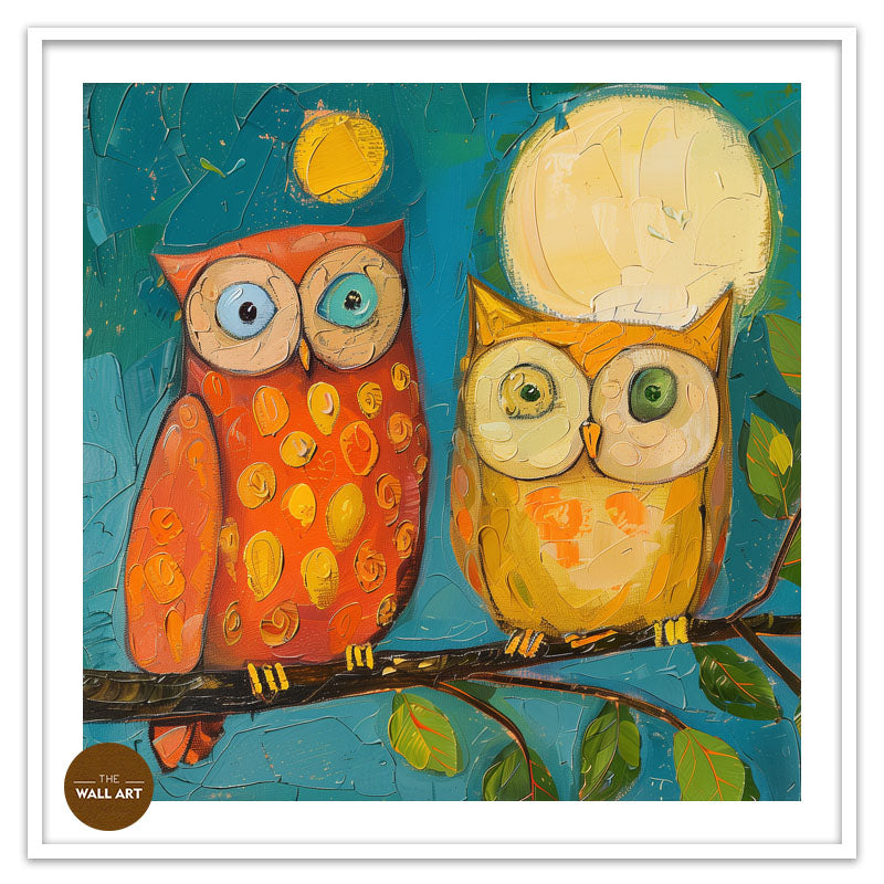 OWL COUPLE IN MOON NIGHT