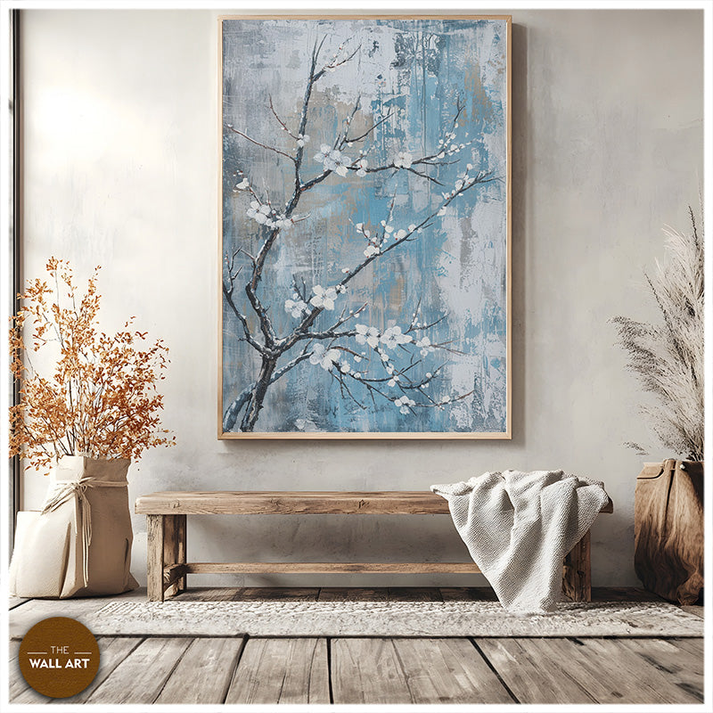 PLUM FLOWERS IN BLUE FIELD