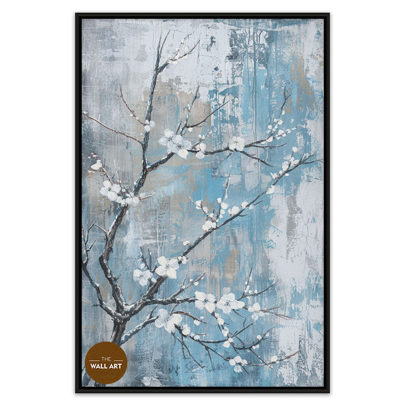 PLUM FLOWERS IN BLUE FIELD