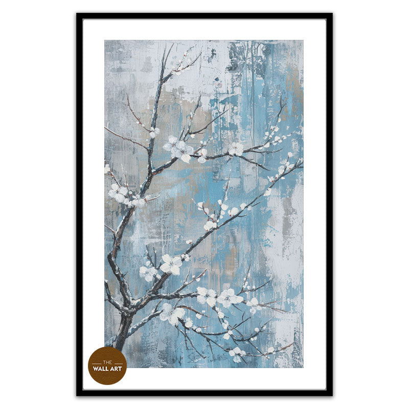 PLUM FLOWERS IN BLUE FIELD
