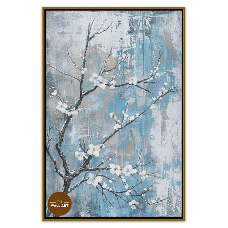 PLUM FLOWERS IN BLUE FIELD