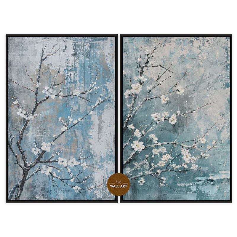 PLUM FLOWERS IN BLUE FIELD II_SETOF2_