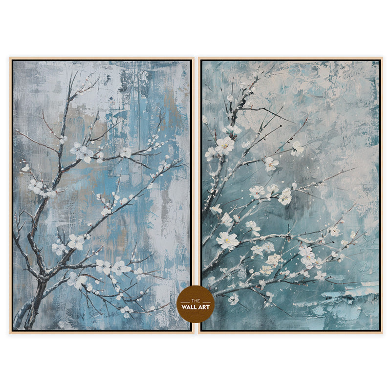 PLUM FLOWERS IN BLUE FIELD II_SETOF2_