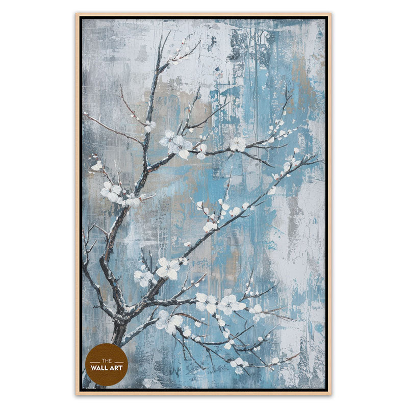 PLUM FLOWERS IN BLUE FIELD