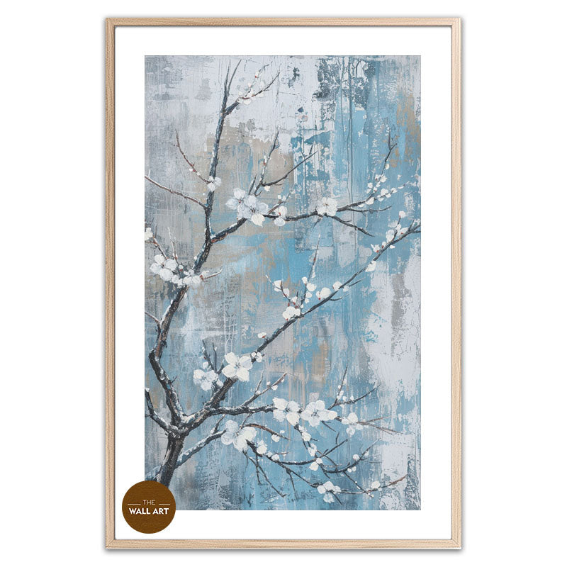 PLUM FLOWERS IN BLUE FIELD