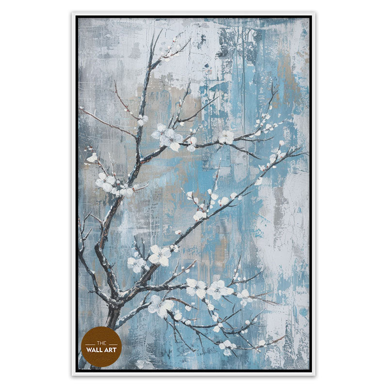 PLUM FLOWERS IN BLUE FIELD