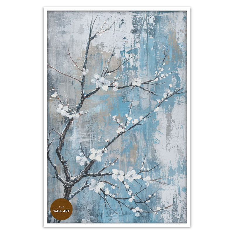 PLUM FLOWERS IN BLUE FIELD