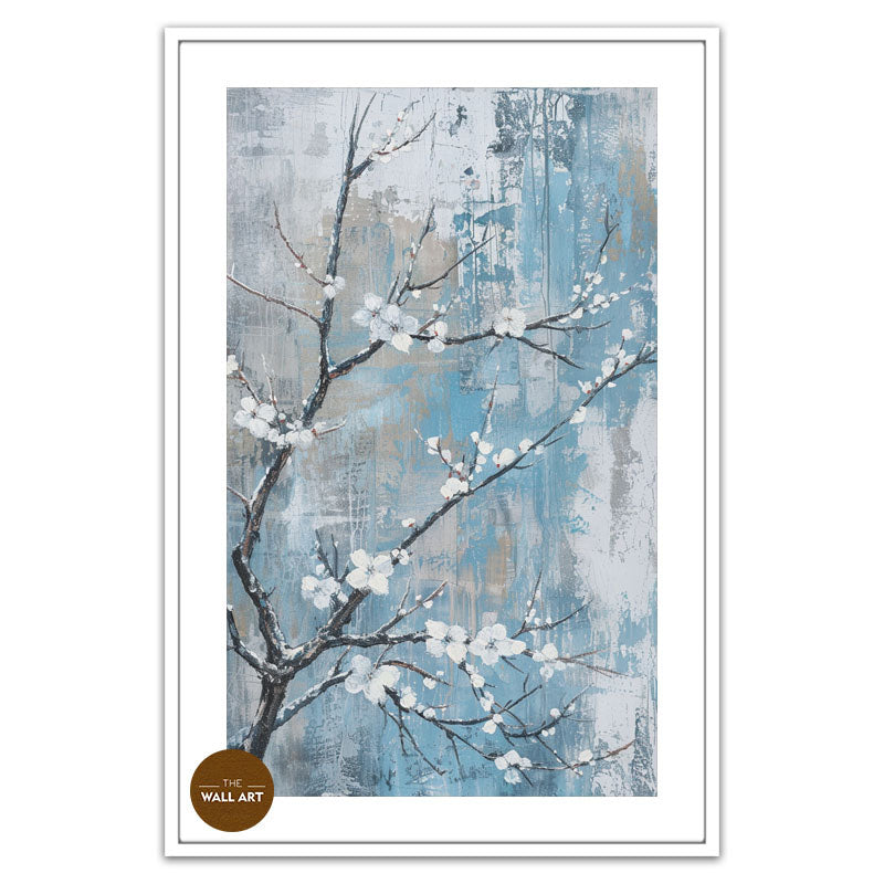 PLUM FLOWERS IN BLUE FIELD