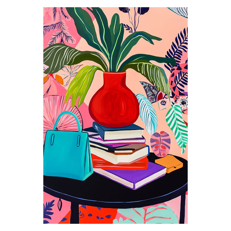 STILL LIFE OF BAG AND BOOKS