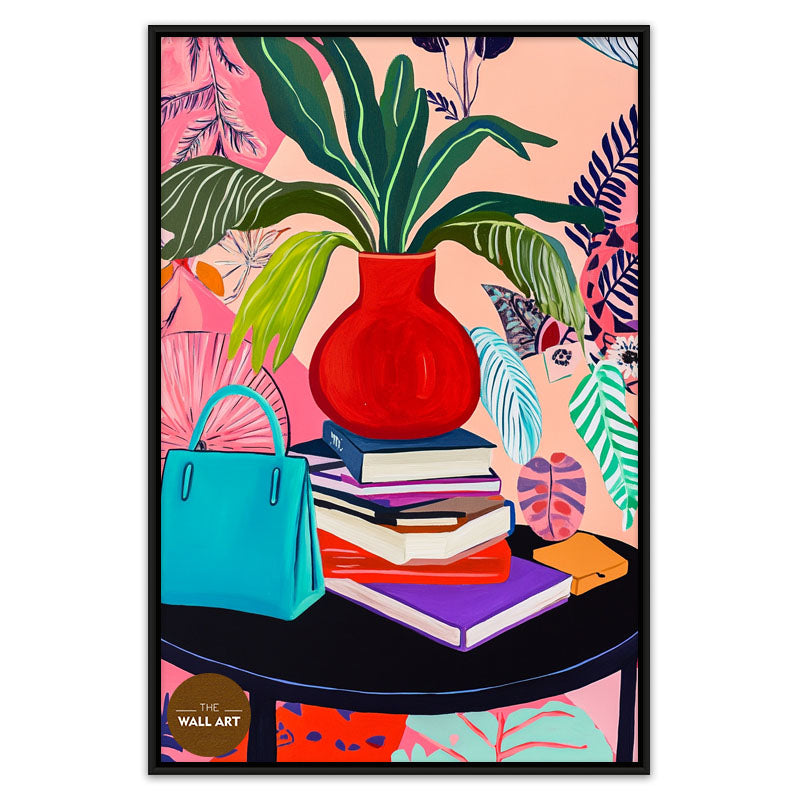STILL LIFE OF BAG AND BOOKS