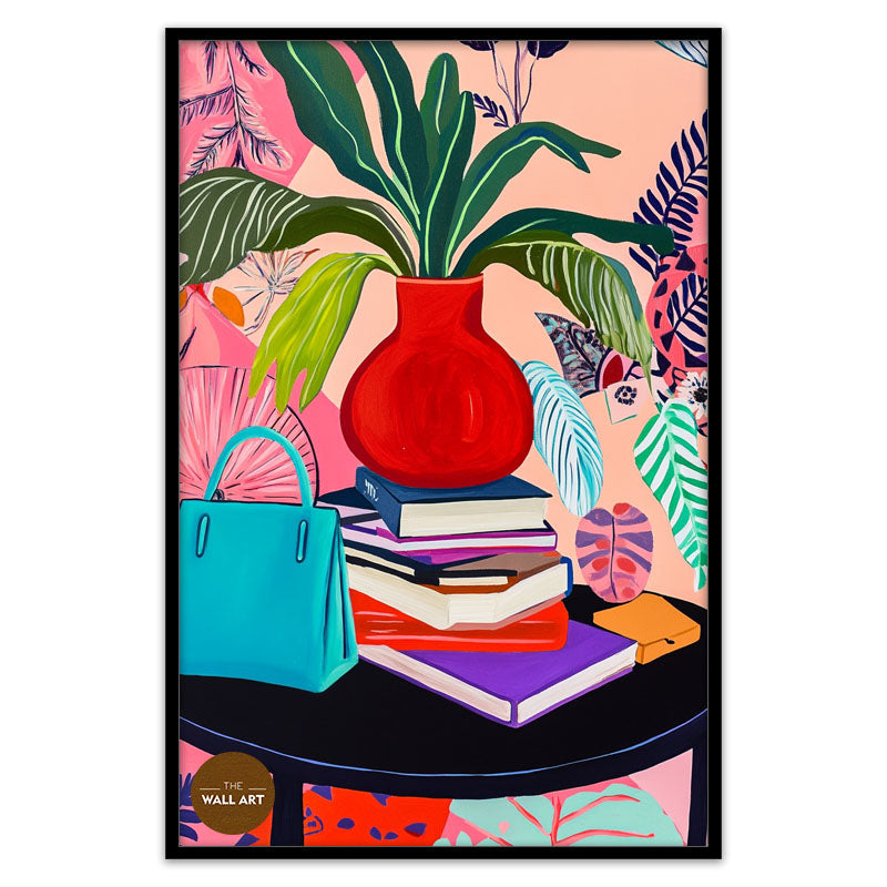 STILL LIFE OF BAG AND BOOKS