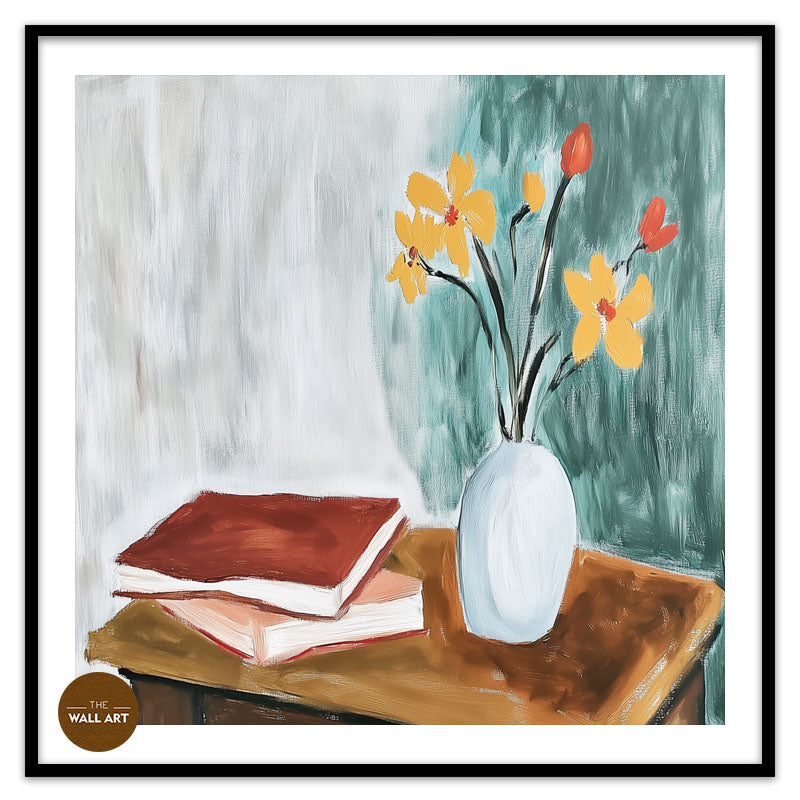 STILL LIFE OF BOOKS AND FLOWERS