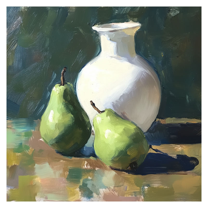 STILL LIFE OF GREEN PEARS AND VASE