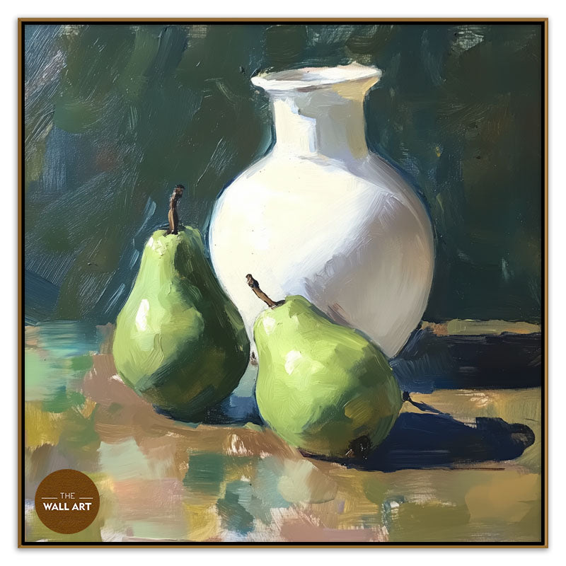 STILL LIFE OF GREEN PEARS AND VASE