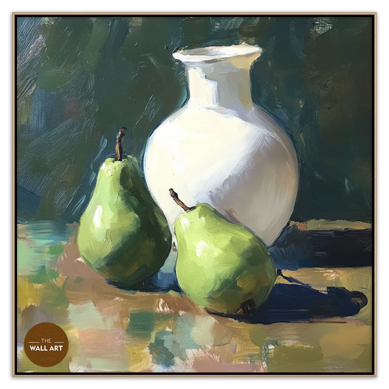 STILL LIFE OF GREEN PEARS AND VASE