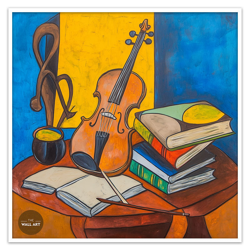 STILL LIFE OF VIOLIN AND BOOKS