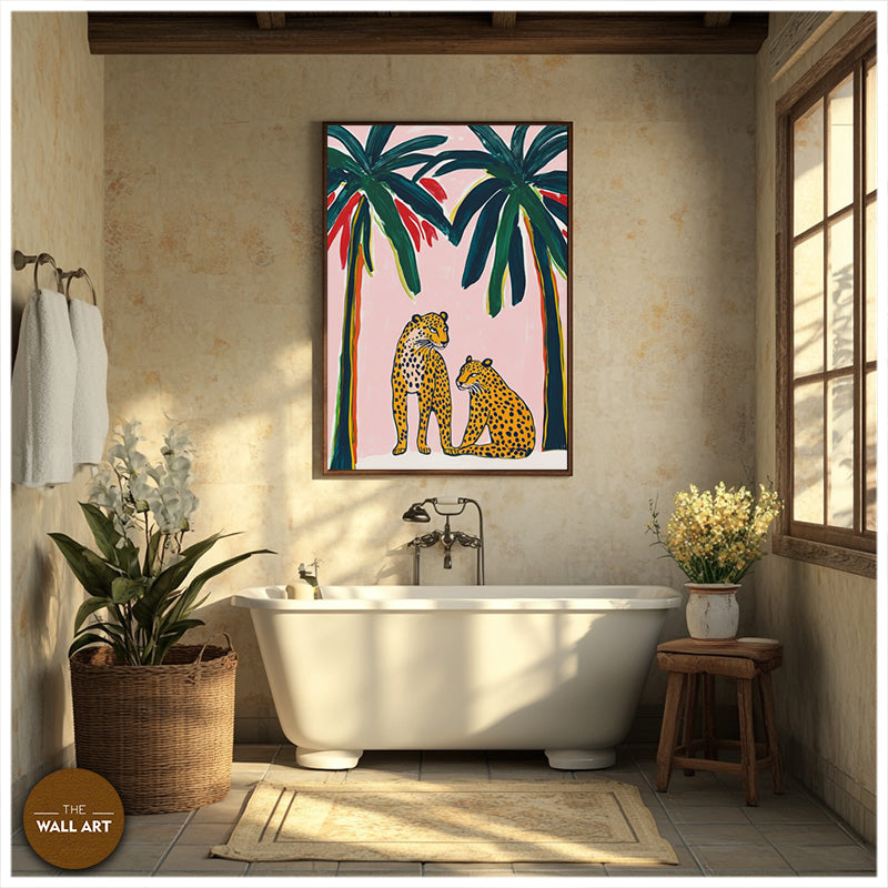 TWO LEOPARD AND PALM