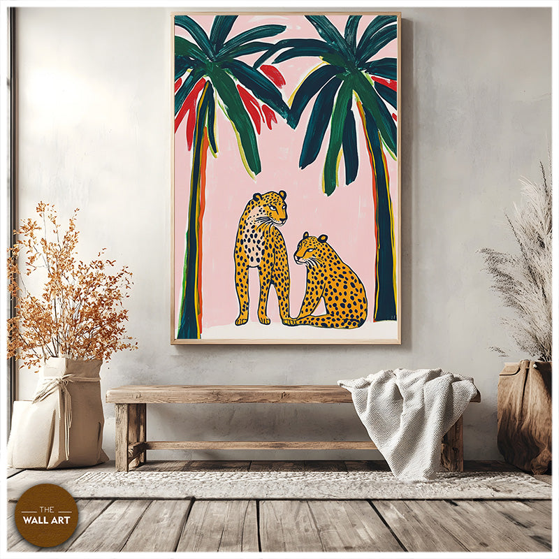 TWO LEOPARD AND PALM