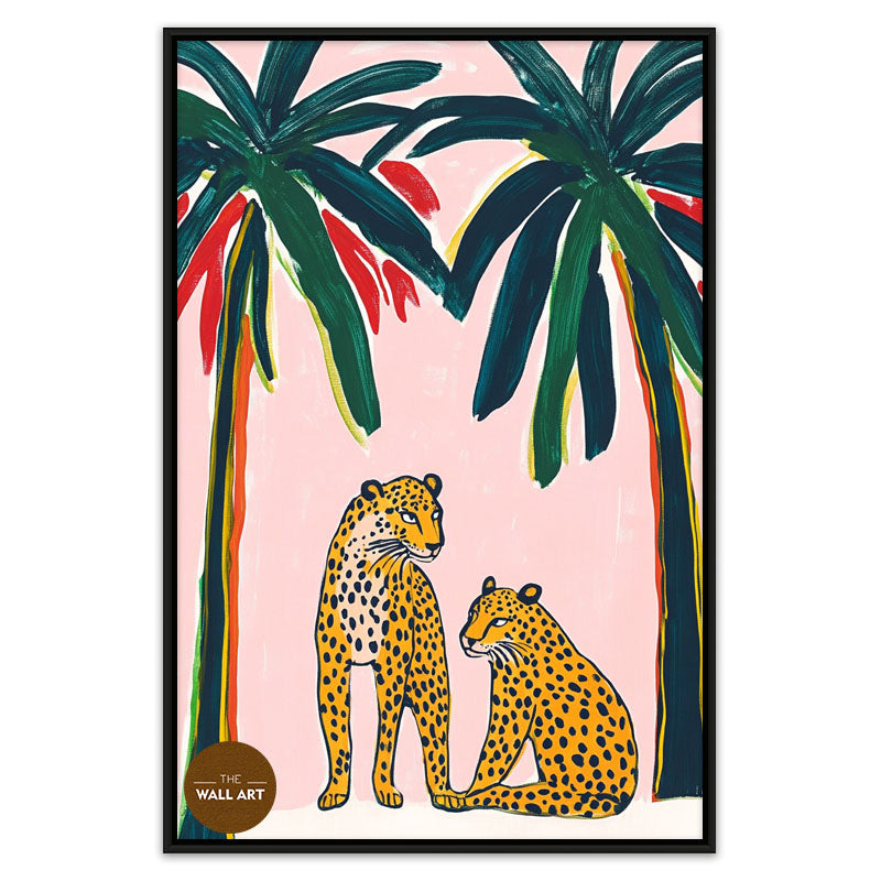 TWO LEOPARD AND PALM