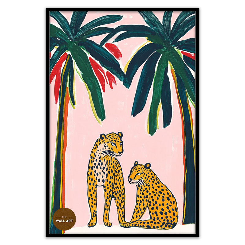 TWO LEOPARD AND PALM