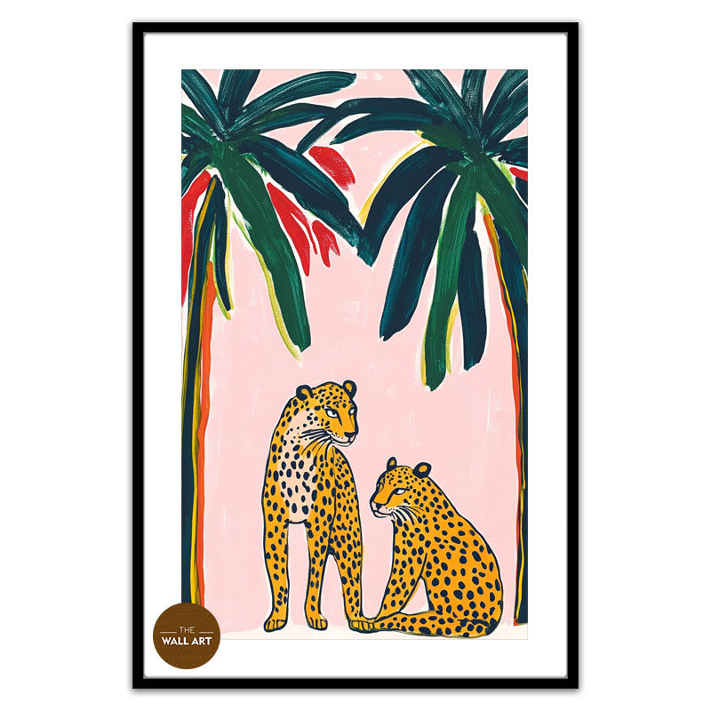 TWO LEOPARD AND PALM