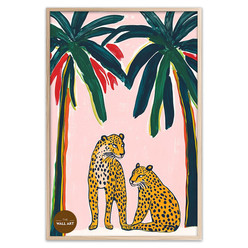 TWO LEOPARD AND PALM
