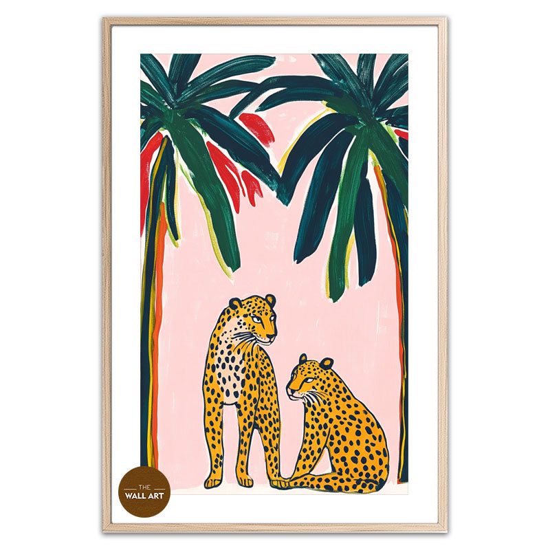 TWO LEOPARD AND PALM