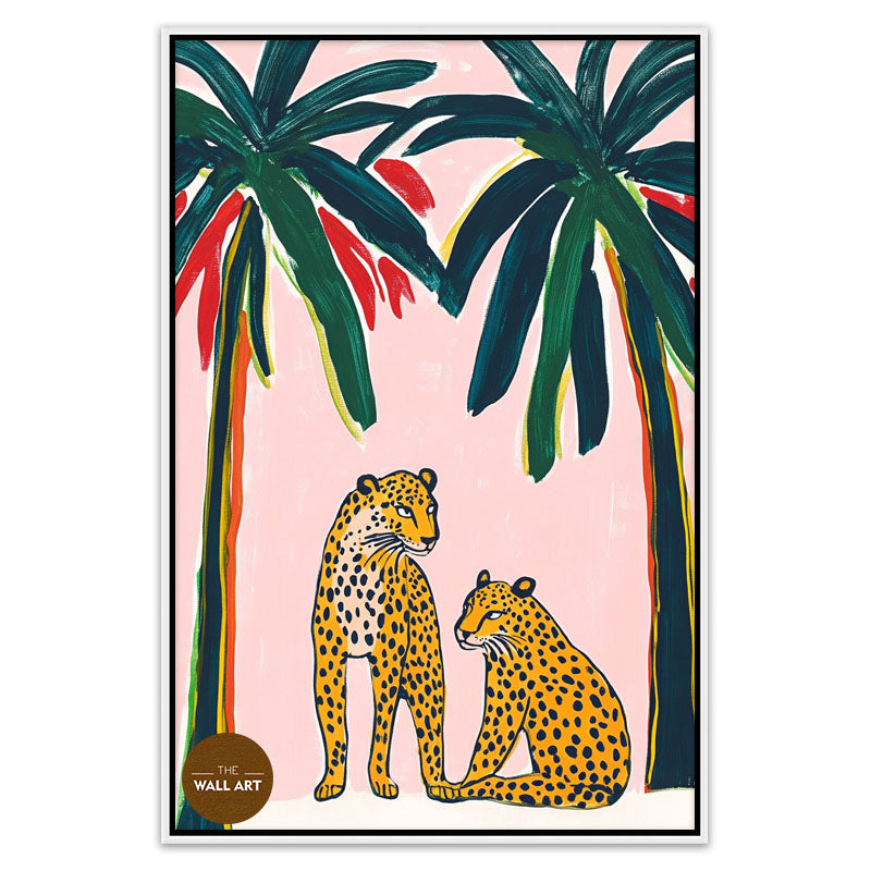 TWO LEOPARD AND PALM